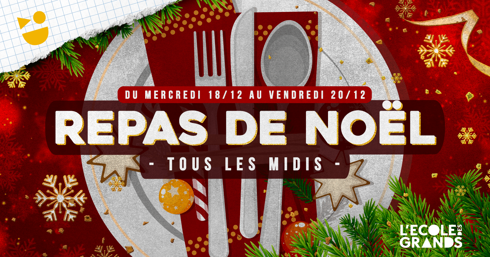 REPAS DE NOËL – DU MERCREDI 18 AU VENDREDI 20 DÉCEMBRE